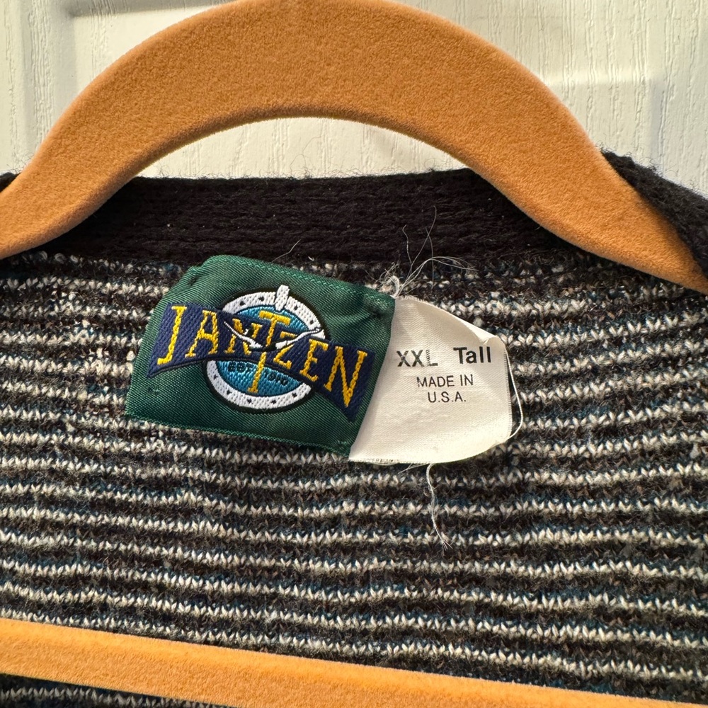 Big and Tall Vintage Jantzen Striped Sweater with Earthy Tones - Picture 2 of 3
